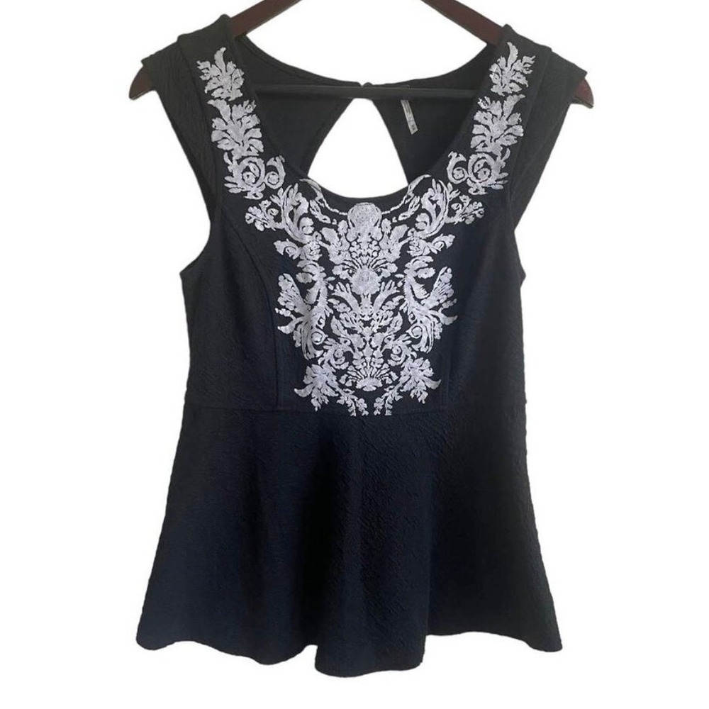 Y2K Free People Embroidered Peplum Top M Keyhole Back Indie Sleaze Festival